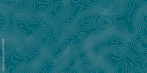 Abstract Geographic Contour Map with Teal and Cyan Elevation Lines on Deep Navy Background, Flowing Organic Shapes and Modern Cartographic Vector Pattern.