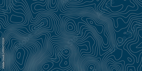 Abstract Teal Topographic Contour Lines on Deep Navy Background with White Wave Paper Relief Effect and Flowing Cyan Elevation Curves, Modern Vector Map Pattern.
