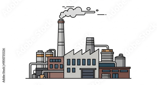 Industrial Factory Building with Chimney.