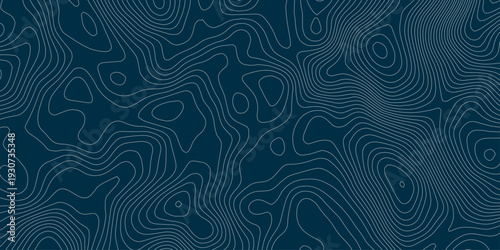 Modern Abstract Topography Map Background Featuring Teal Contour Lines, Cyan Elevation Curves and White Wave Paper Relief on Dark Navy Vector Design.
