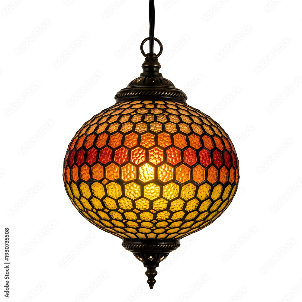 Fototapeta premium A beautifully crafted stained glass pendant light with a vibrant mosaic pattern.