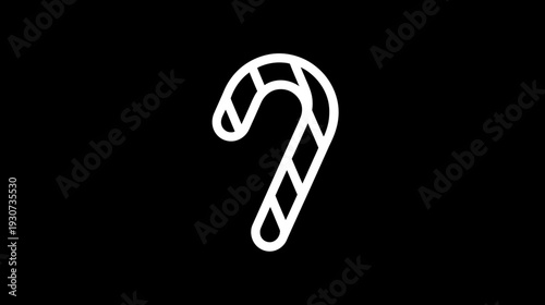 A stark white, minimalist outline of a candy cane, featuring segmented design, against a dark background