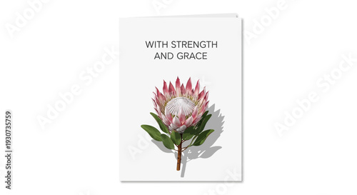 Sympathy Greeting Card with Pink King Protea Flower and Inspirational Message