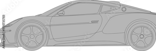 Luxury sports car side view vector illustration, modern supercar line art outline, high performance racing vehicle design for automotive concept