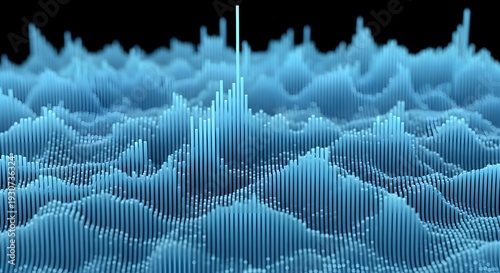 A 3d visualization of a towering spike emerging from a sea of blue waves