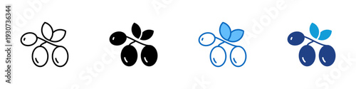 Olives Multiple Style Icon Design Vector - Olive fruits with leaves representing mediterranean diet, healthy fats, and plant based ingredient