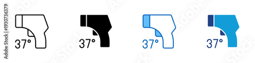 Body Temperature Multiple Style Icon Design Vector - Infrared thermometer with 37 degrees representing fever screening, health monitoring, and infection control