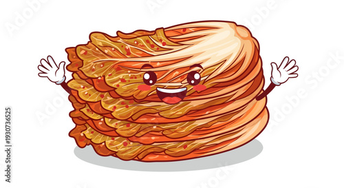 Cute Kimchi Character Cartoon Illustration - Happy Korean Fermented Cabbage Mascot Vector