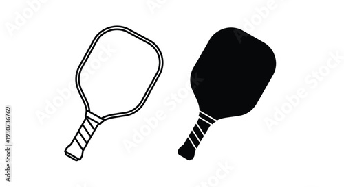 Two pickleball paddles one outlined and one solid black and white silhouette
