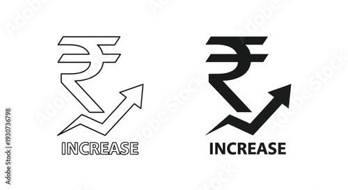 Two indian rupee symbols with upward arrows a graphic silhouette