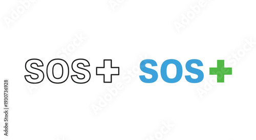 The international distress signal sos in blue and green silhouette