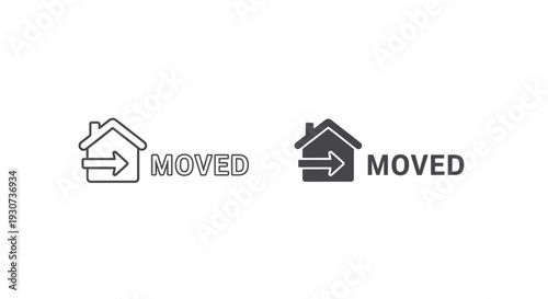 Two house icons with arrows indicating movement a bold silhouette