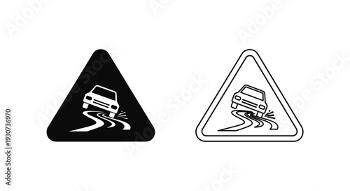 Slippery road warning signs black and white depiction a striking silhouette