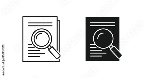 Document review with magnifying glass depicted in a bold silhouette