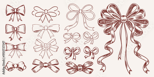 A collection of hand drawn bows in various shapes and styles
