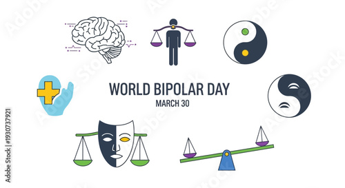 World Bipolar Day awareness symbols and icons for mental health