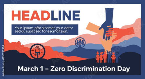 Zero Discrimination Day poster with diverse people and handshake symbolizing unity