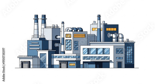 Industrial Factory Building with Chimneys.