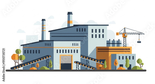 Industrial Factory Building with Crane.