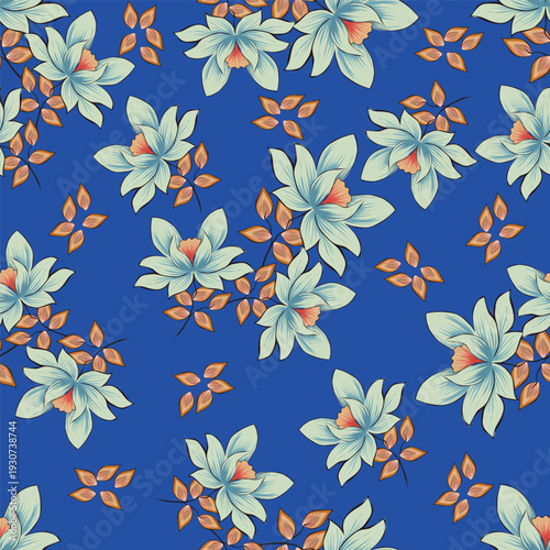 Tropical floral jungle seamless pattern with palms, leopard, coral hibiscus flowers. Hand drawn jungle plants, Hawaii summer beach vector surface design, wallpapers, textile, repeat background, print.