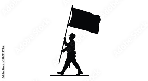 A person walking with a flag presented as a stark silhouette