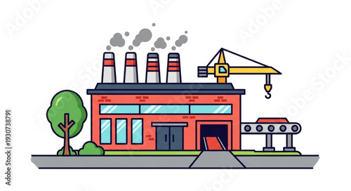 Industrial Factory Building with Crane.