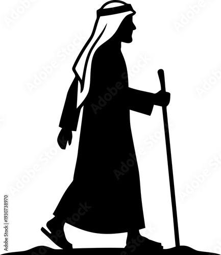 Saudi Arabia Bedouin Silhouette  black vector on  Transparent Background.