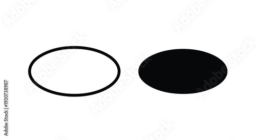 Two simple geometric shapes a circle and oval in black silhouette