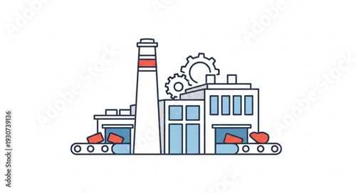 Industrial Factory Building with Machinery.