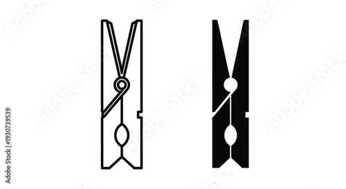 Two clothespins one outlined and one solid shown in black and white silhouette