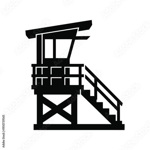 Lifeguard Tower Vector Silhouette Icon for Beach Safety and Summer Design