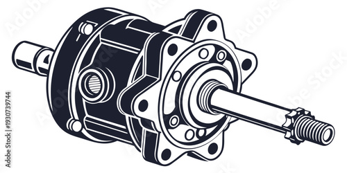 Close-up view of a mechanical gear assembly with a threaded shaft.