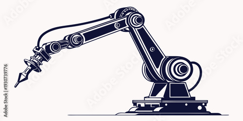 A detailed illustration of an industrial robotic arm performing precise operations
