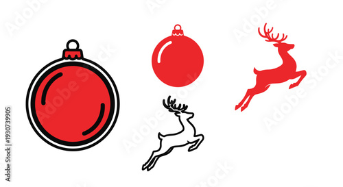 Festive christmas ornaments and leaping reindeer graphic a bold silhouette