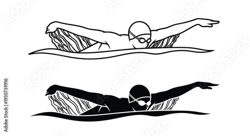 Swimmer in action captured in a striking black silhouette