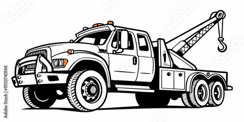 A detailed illustration of a powerful tow truck with a crane on the back