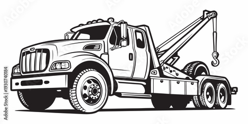 A heavy-duty tow truck with a hooked chain ready for recovery operations