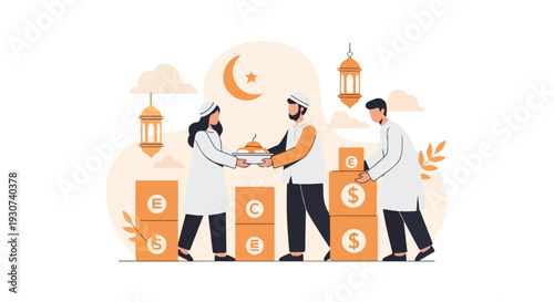 Modern Ramadan Charity Lifestyle Flat Vector Illustration