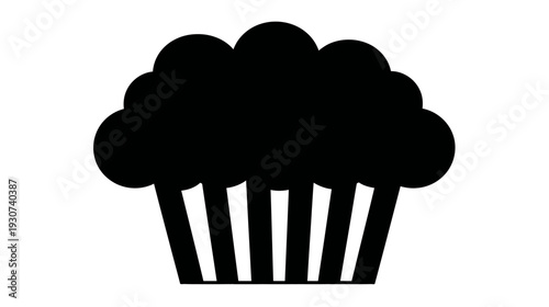 A silhouette illustration of a cupcake with a puffy top on a white background
