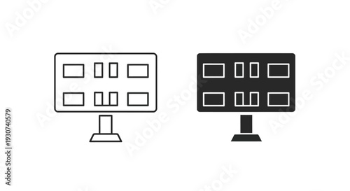 Two television sets one outlined and one filled silhouette