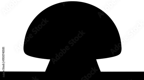 A minimalist illustration of a mushroom shape, rendered in solid black against a white background