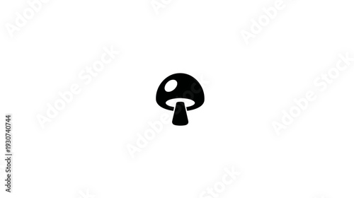 A solitary black mushroom illustration, centered on a white background, minimalist design