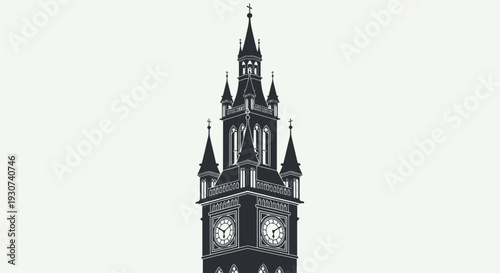 Vector illustration of a Gothic clock tower