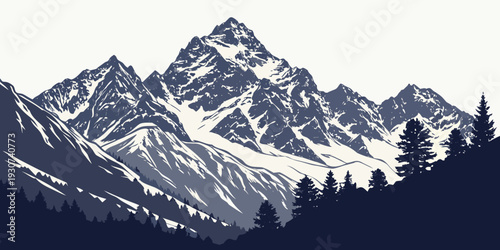 Majestic snow-covered mountain peaks under a clear blue sky