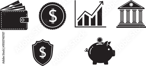 Financial Banking and Currency Icon Collection Vector