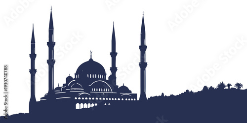 The majestic silhouette of a mosque against the evening sky