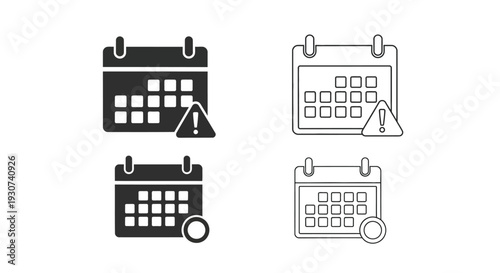 Calendar icons displaying warnings and reminders black and white silhouette