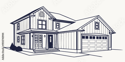 A charming two-story house with a welcoming porch and attached garage