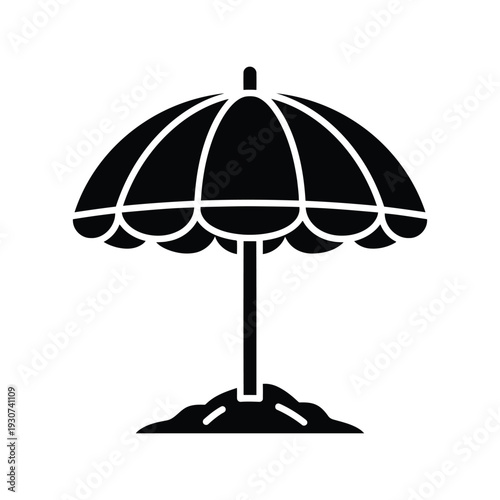 Beach Umbrella Vector Silhouette Icon for Summer Holiday and Vacation Design
