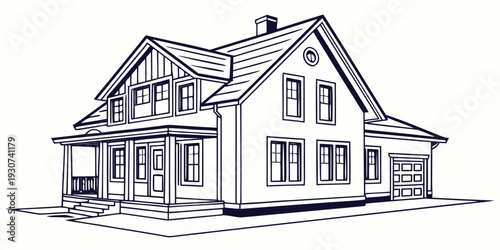 A charming two-story house with a welcoming front porch and large windows